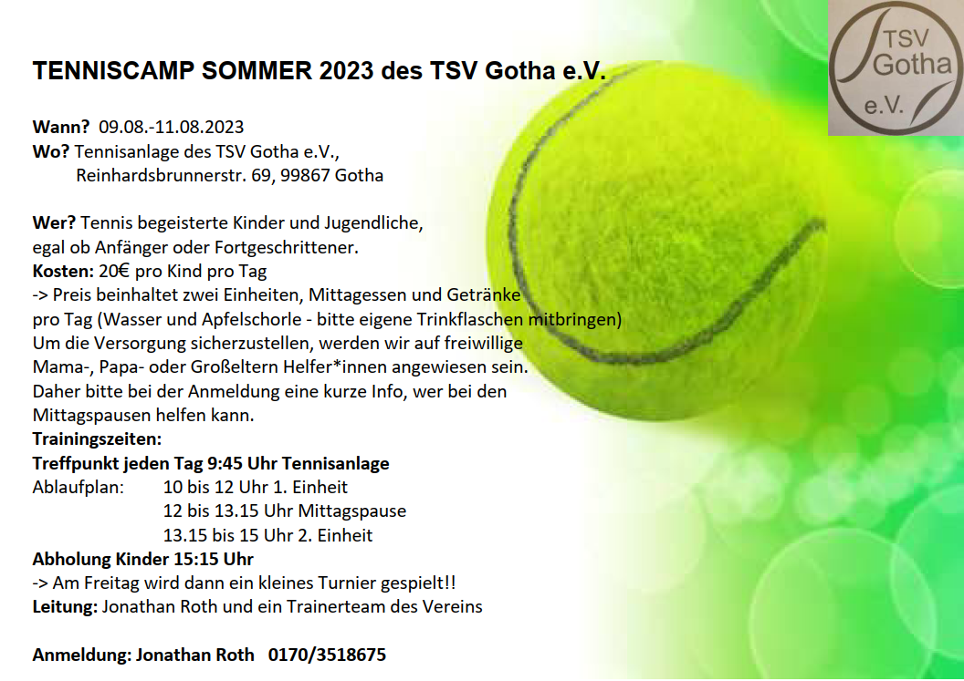 Tenniscamp Sommer 2023